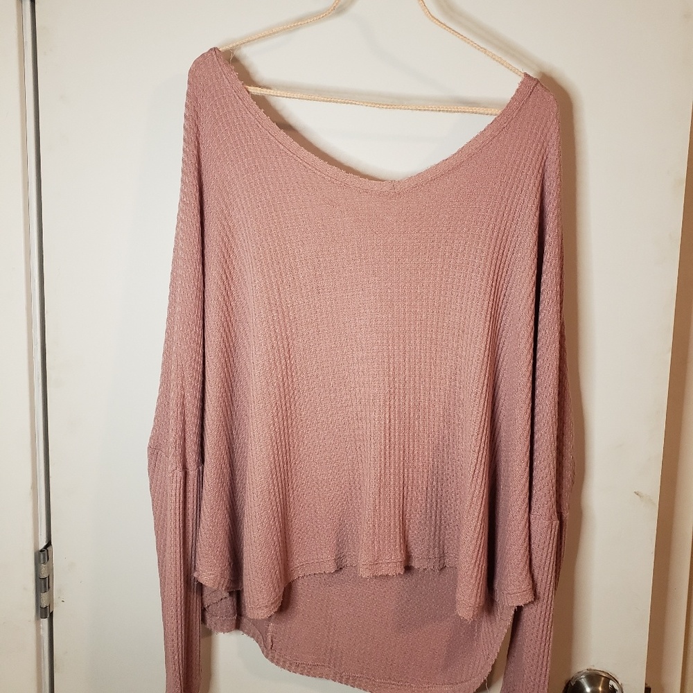 CJLA Leah waffle blouse, rose